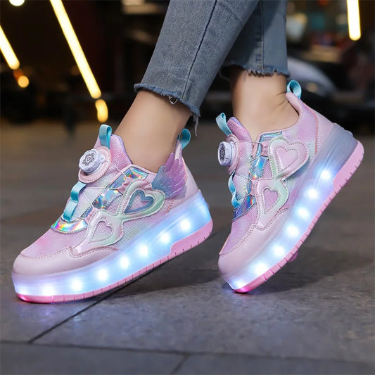 Walking shoes Girls shoes will shine skates New outdoor running pulley fashion children's sneakers Breathable mesh shoes